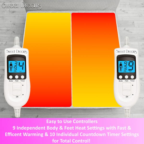 Sweet Dreams Electric Blanket Double Size - Plush Fleece Quilted - 10 Timer & 9 Heat Settings - Overheat Protection