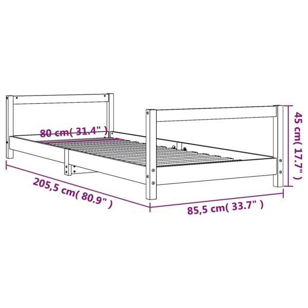Berkfield Kids Bed Frame Black 80x200 cm Solid Wood Pine