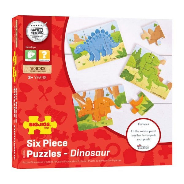 Bigjigs Toys Dinosaur (6 Piece Puzzles) - 3 Puzzles