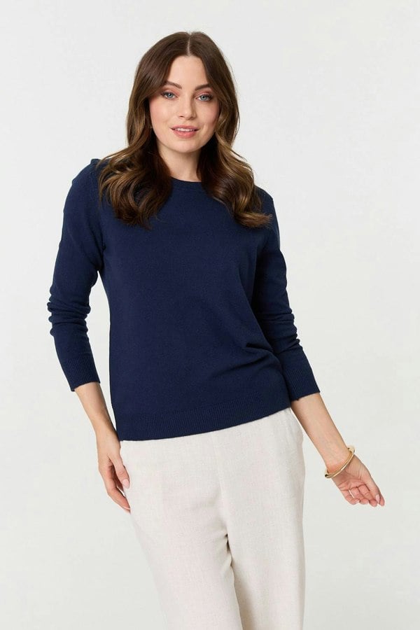 Navy | Plain Soft Knit Long Sleeve Jumper

