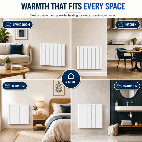 MYLEK Electric Ceramic Radiator Panel Heater WIFI Smart APP Eco 1500W Bathroom Safe Wall Mounted Timer Thermostat