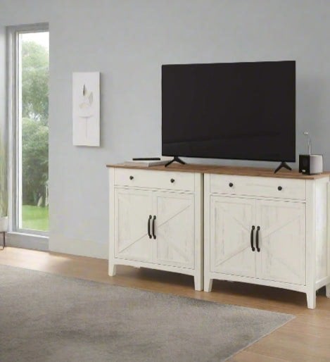 Modcraft Farmhouse Sideboard Cabinet, Rustic White and Honey Brown, 80 x 40 x 80 cm, Storage Unit with Drawer,