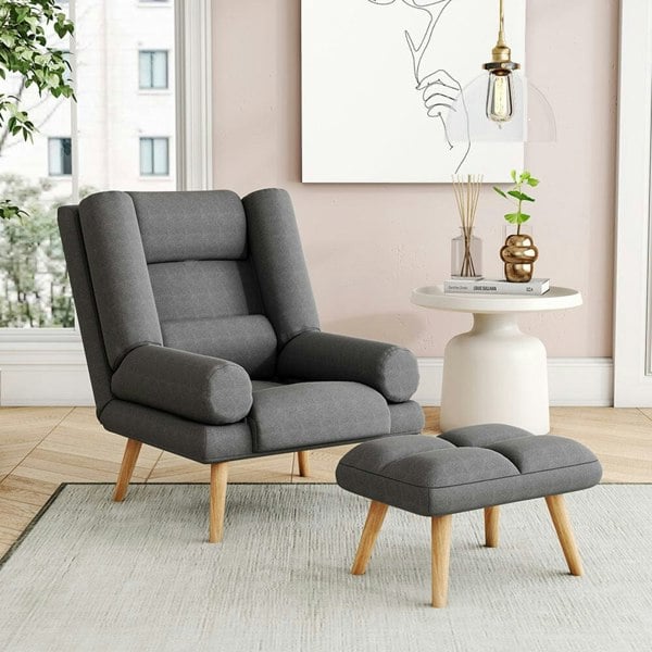 Grey Modern Comfort Adjustable Recliner with Footstool Recliners Living and Home