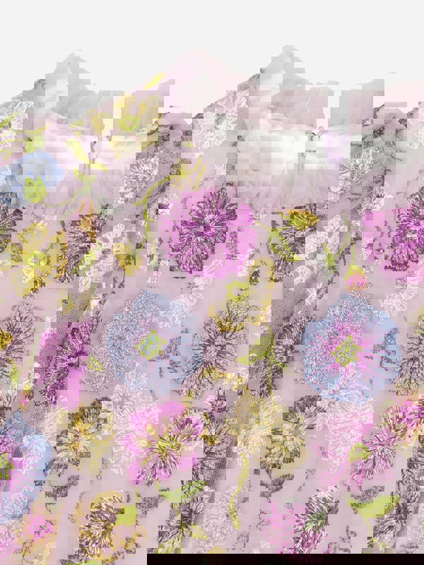 Marchesa Girls Flower Embroidered Tulle Gown in Multicolour