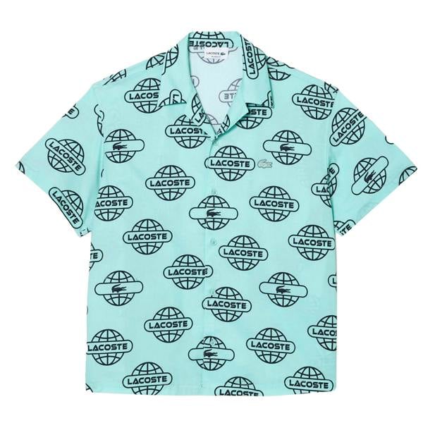 Lacoste Mens Logo Printed Cotton Twill Shirt - Mint - 