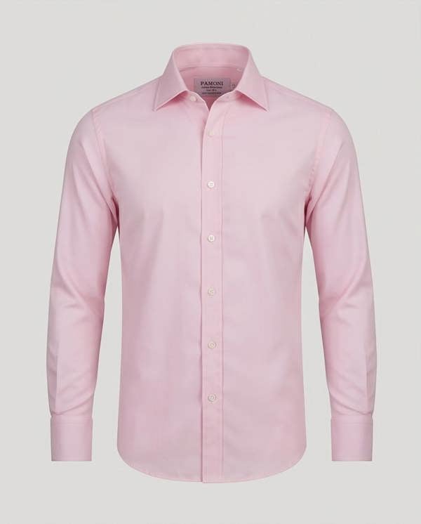 Pink dress shirt on a light gray background