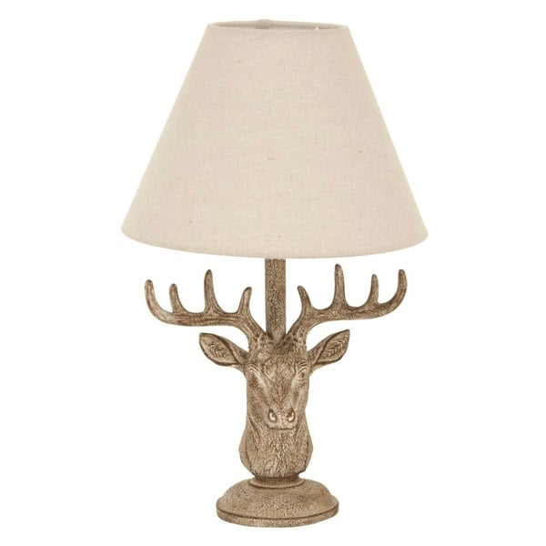 Hill Interiors Stag Head Linen Table Lamp - Brown