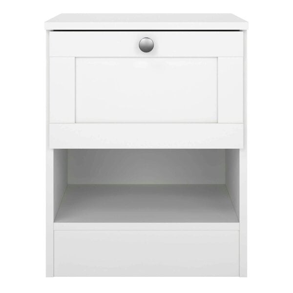 Wyld Haus Cherryfern White Wood Bedside Table 1 Frame Drawer 1 Open Shelf