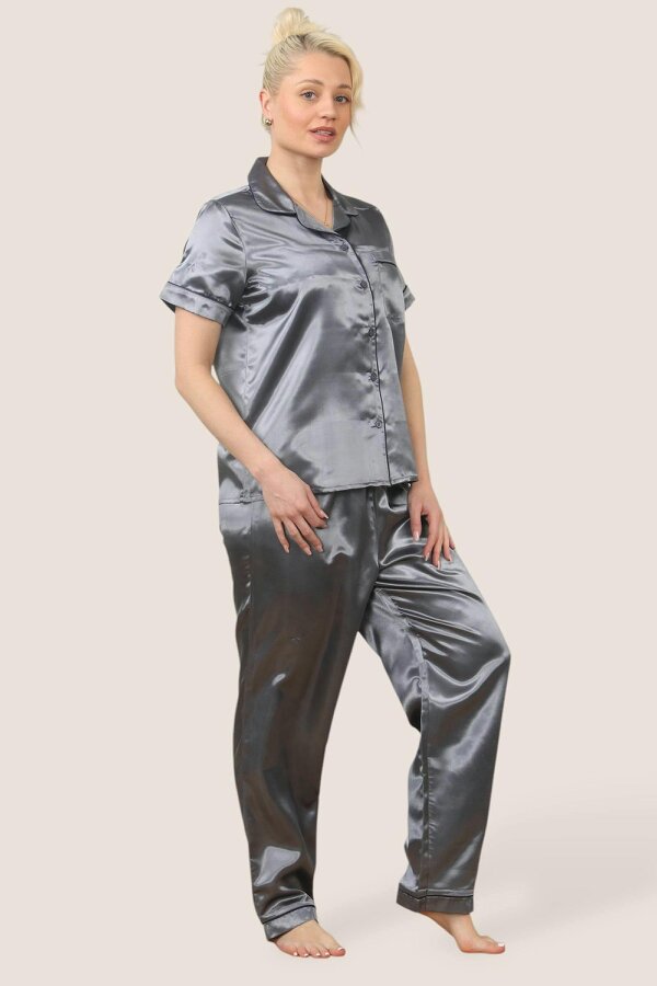 Luxe Satin Short Sleeve PJ Set – GREY