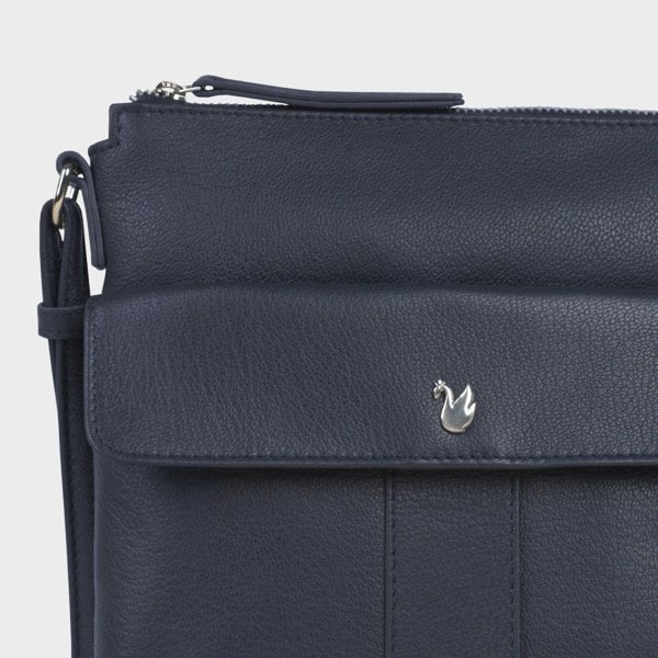 Assots London 'AMBA' Navy Soft Nappa Full Grain Real Leather Crossbody Bag