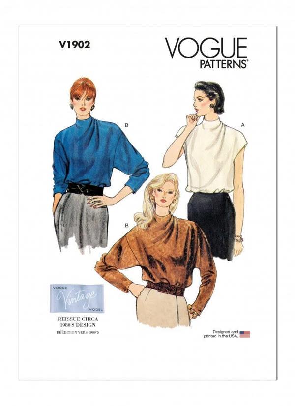 Vogue Sewing Pattern 1902, Tops, Vintage Style for Women, A5 (6-8-10-12-14) - Easy