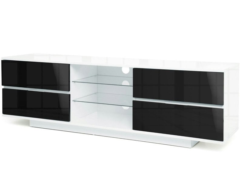 Centurion Supports Avitus Gloss White with 4-Black Drawers and 3-Shelves up to 65" Flat Screen TV Stand