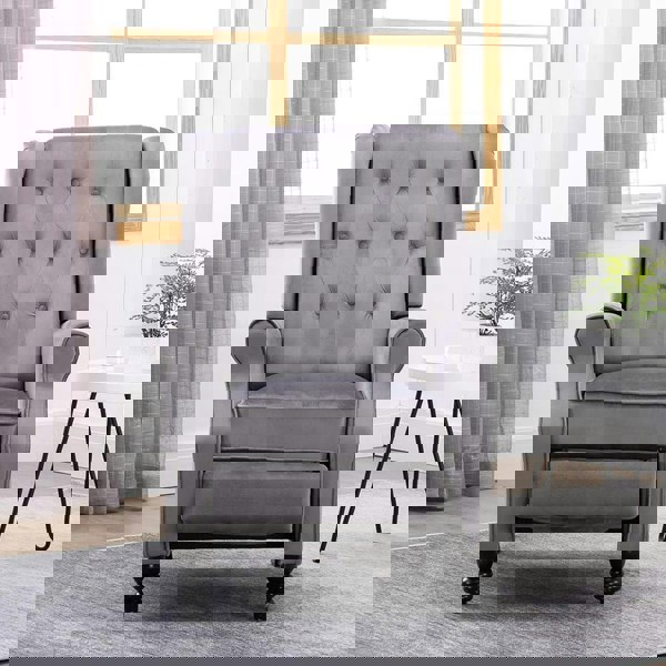 Antwerp Velvet Pushback Recliner Wingback Armchair in Grey