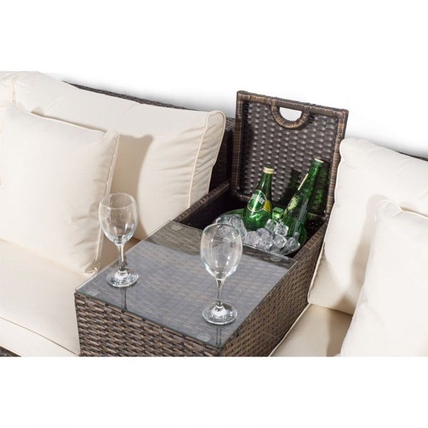 Giardino Santorini U Shape Modular 8 Seat Rattan Sofa Set With Armrest Drinks Cooler & 2 Drinks Cooler Coffee Tables