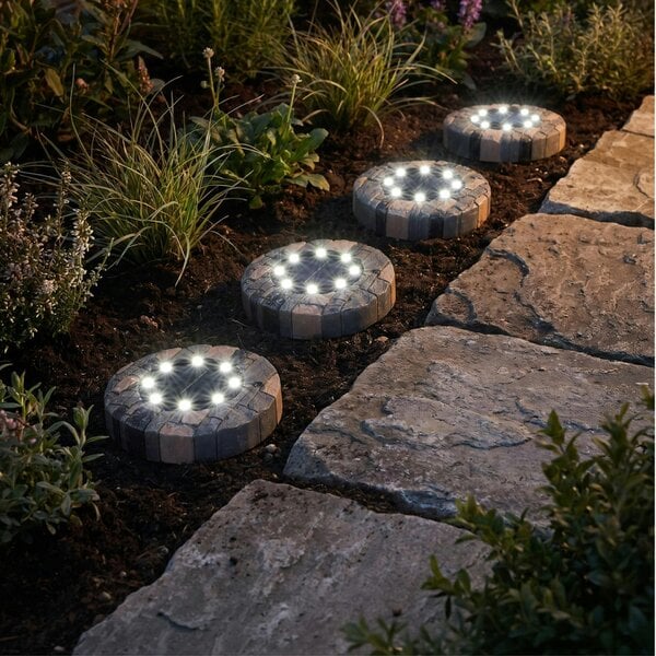 Gardenwize Pack of 4 Stone Effect Solar LED Deck & Ground Lights