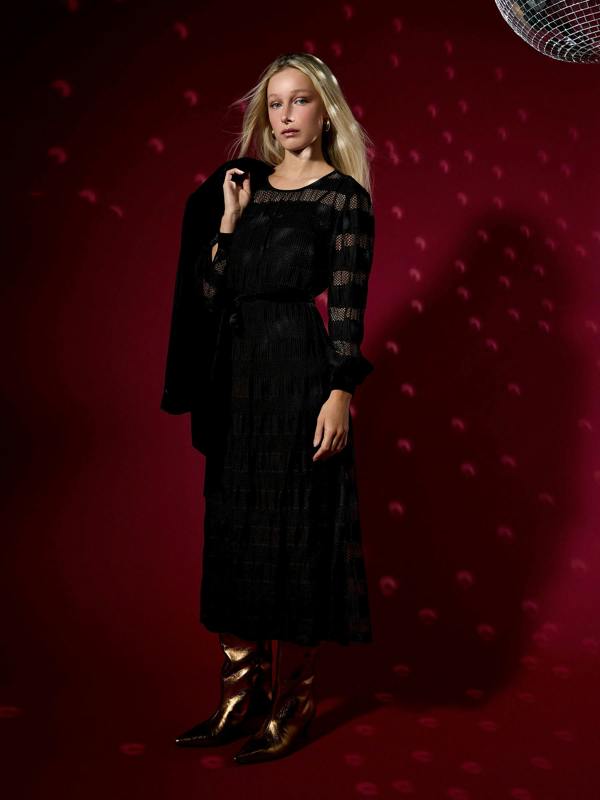 GWD Petunia Black Jersey Lace Midi Dress