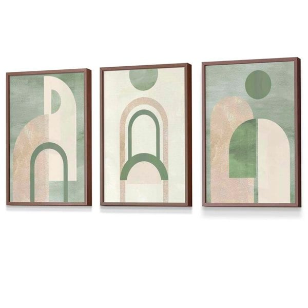 Artze Wall Art Sage Green Boho Arches Set of 3 Framed Wall Art