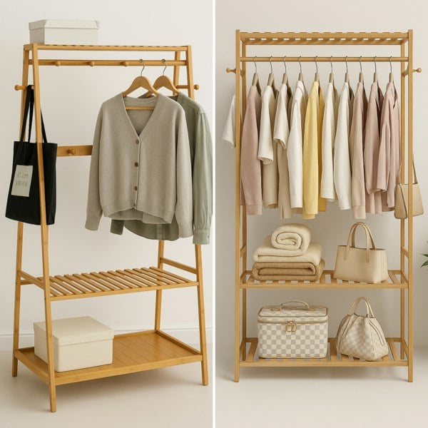 BMBO Wooden Clothes Rail With 2 Shelves
