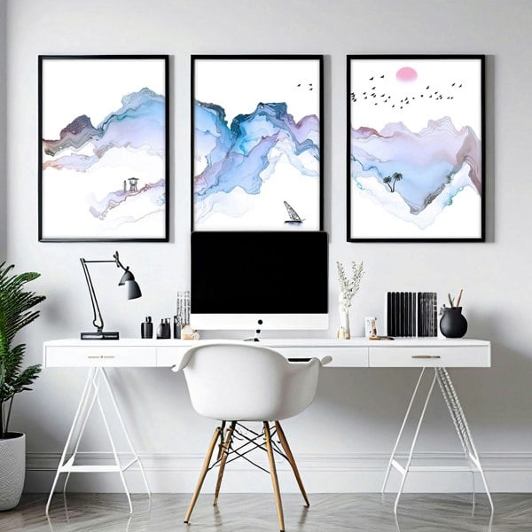 Pictures for a home office | set of 3 Coastal wall art prints