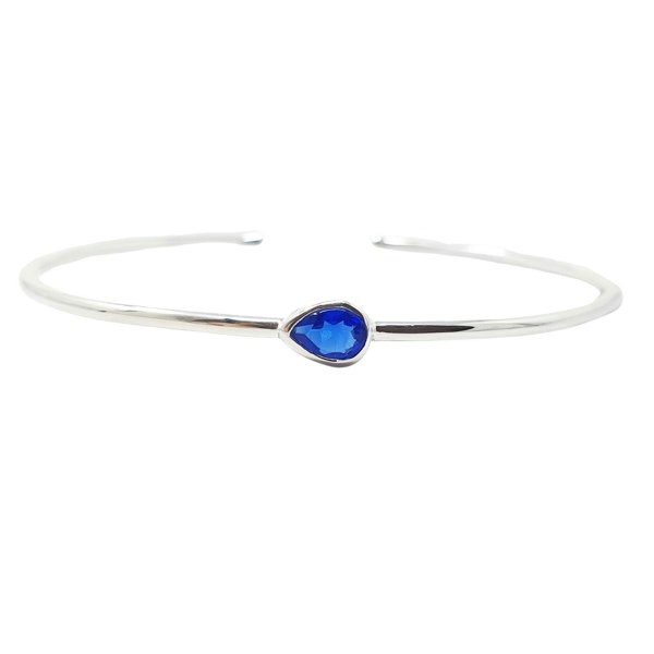 Minimalist Sterling Silver Sapphire September Birthstone Bangle Bracelet