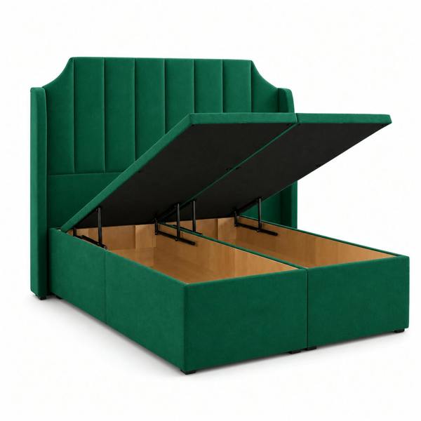 Great British Beds Art Deco Winged Divan Ottoman Bed - Green Plush