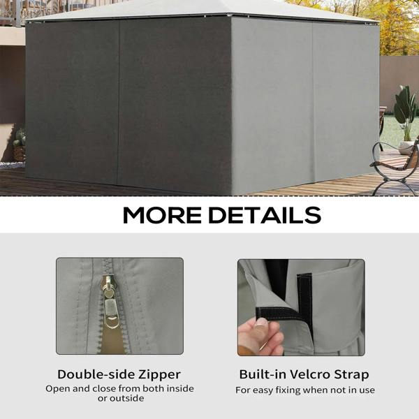 Light grey gazebo sidewall curtains with double zipper closure details