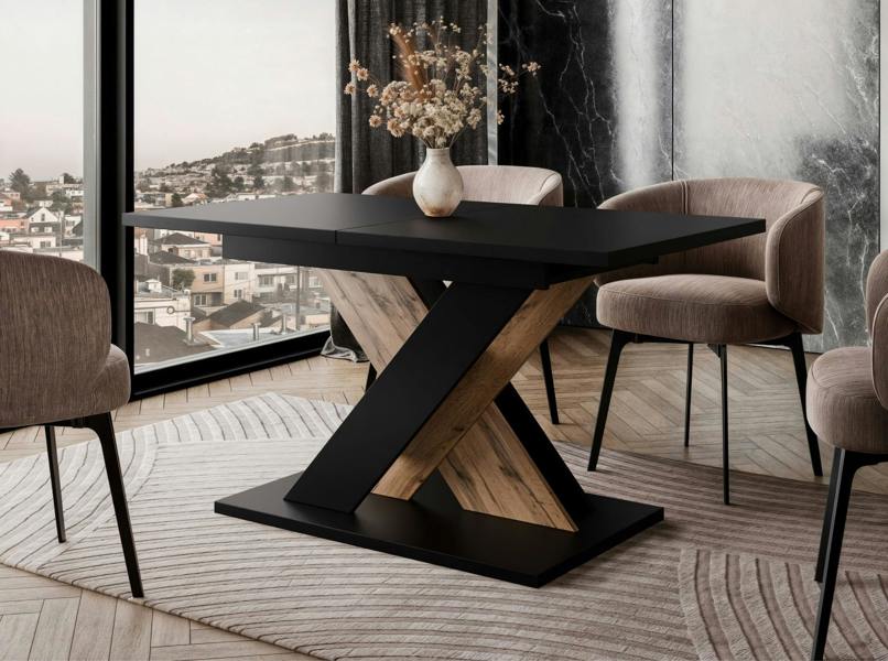 PHD Furniture TOXX Extendable Dining Table 120–160cm – Black & Wotan Oak Effect