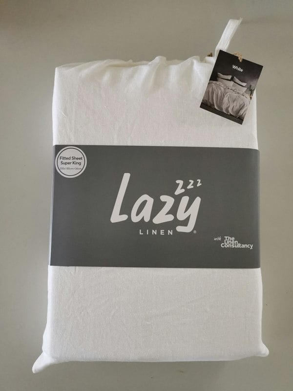 Lazy Linen 'Pure Washed Linen' Fitted Sheet - White