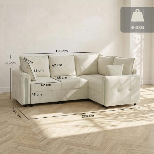 HOMCOM 228cm L Shaped Sofa 3-Seater Sectional Sofa with Storage
