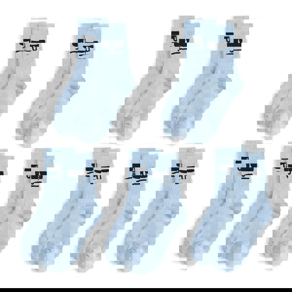 Anyfootwear 5 Pairs One Size 5-9 Blue Unisex Wacky Expressions Style Trend Surprise Socks With Candy Colors Funny, Kawaii, Happy Girls Socks For Women