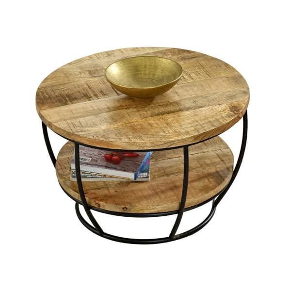 Wyld Haus California Solid Wood and Metal Round Coffee Table With Shelf