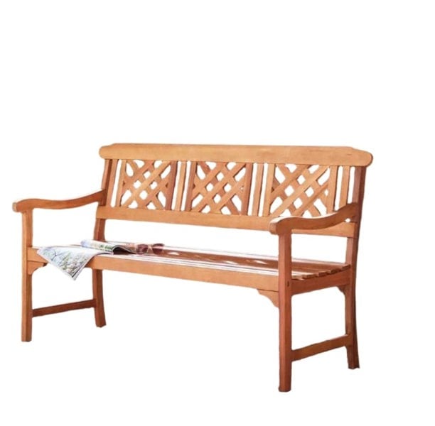 Modcraft 3 Seater Hardwood Garden Bench Eucalyptus Wood Weather Resistant Outdoor Seat Brown
