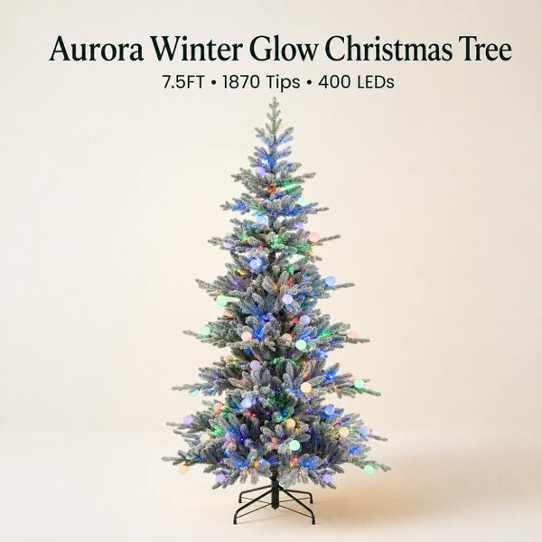 Outdoor Living Aurora Winter Glow Flocked White Multi-Colour Christmas Tree - 7.5FT