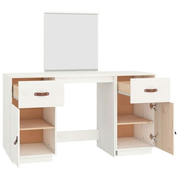Berkfield Dressing Table Set with a Mirror White Solid Wood Pine