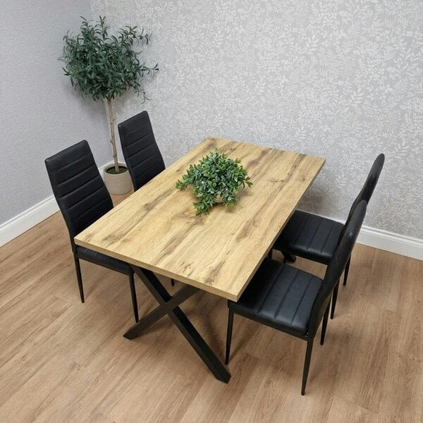 Kosy Koala Stone Effect Dining Table Set With 4 Black Faux Leather Chairs Dining Room Furniture