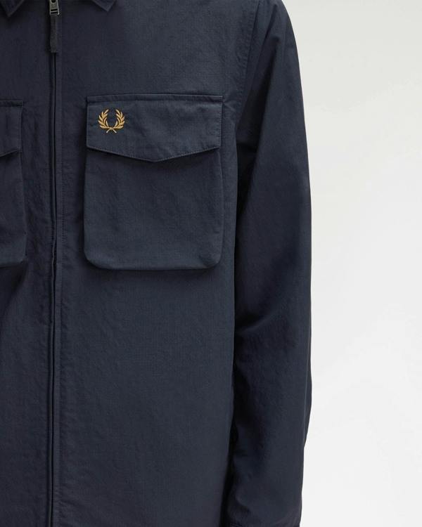 Fred Perry Mens Ripstop Pocket Overshirt - Navy 608 | CHO | Designer Mens Overshirts