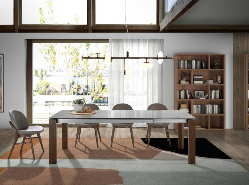 Angel Cerdá Rectangular porcelain marble and walnut extending dining table 1095