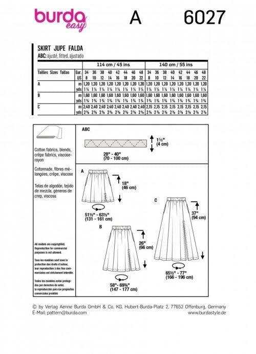 Burda Sewing Pattern 6027 Skirts For Women, 8-22 (34-48) - Easy