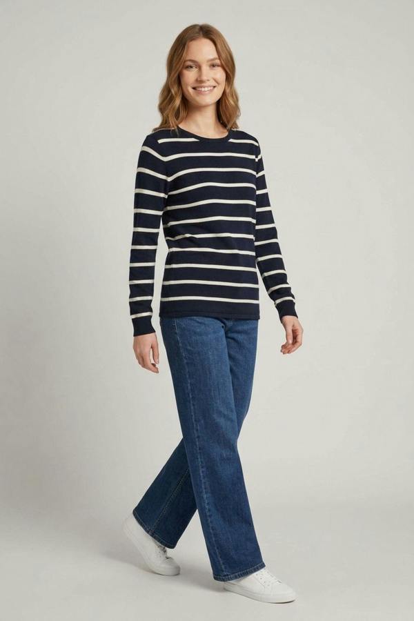 Navy | Striped Long Sleeve Knit Top