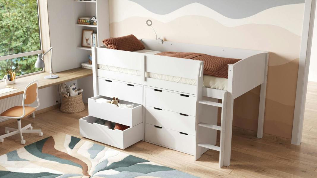 Loop Mid Sleeper Bed Storage Set White