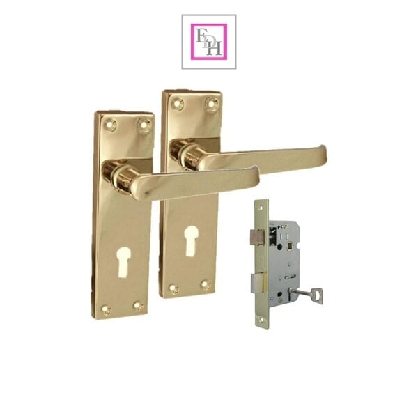 EDH Door Hardware Brass Door Handles Interior Door Lock Handles - Victorian Straight Lock Handles+