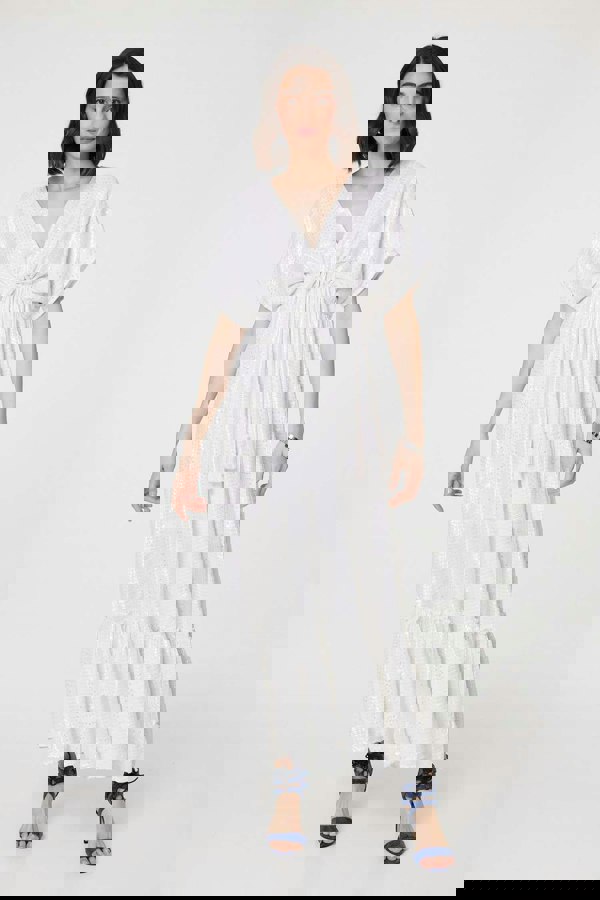 White | Dotty Empire Waist Kimono Maxi Dress