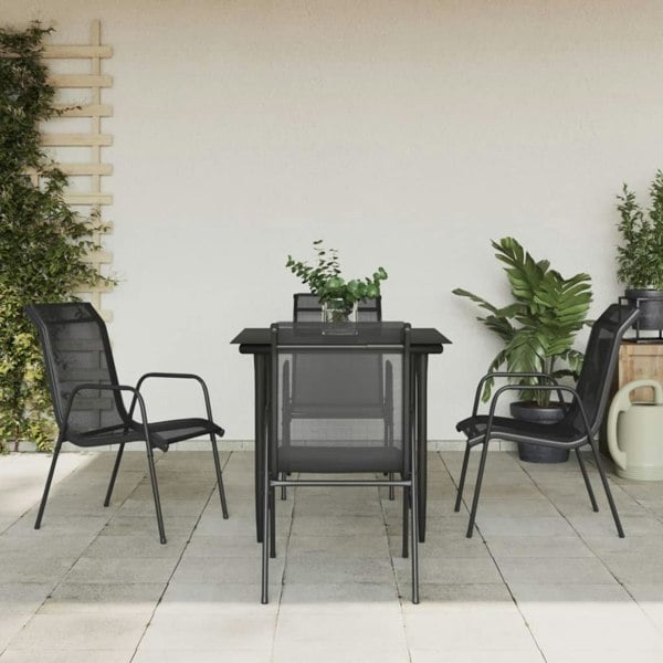 Berkfield 5 Piece Garden Dining Set Black Steel and Textilene