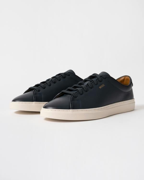 studio shot of BOSS Orange Kieran_Tenn_butb Mens Trainers in Dark Blue 401