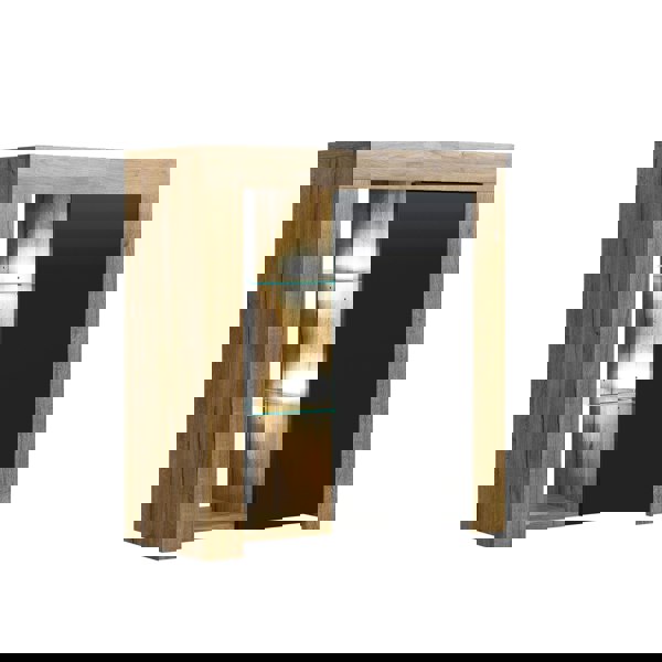 Mex Furniture Modern Sideboard 75cm – Oak Matt Body & Black Matt Door – Glass Shelves with Free LED