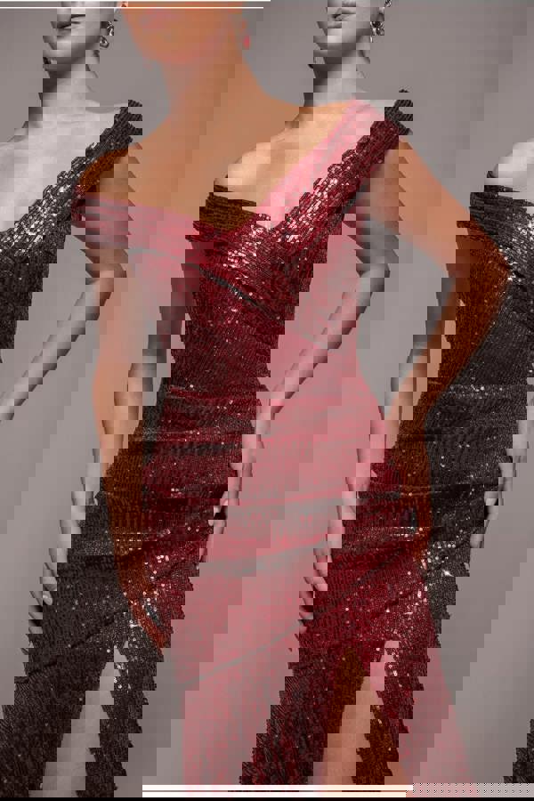 Bardot Sequin Pleated Maxi Dress - Wine DR3643A