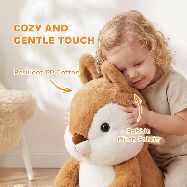 Rocking Horse, Stable Plush Ride on Horse Squirrel Design with Animal Sounds, Security Belt for Toddlers 1-3 Y, Brown