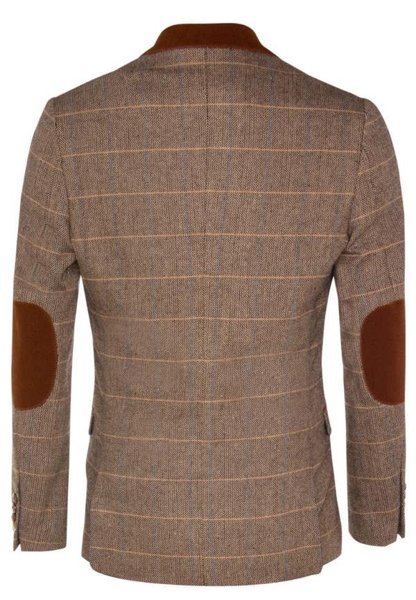 Marc Darcy Mens 3 Piece Tan Tweed Check Suit