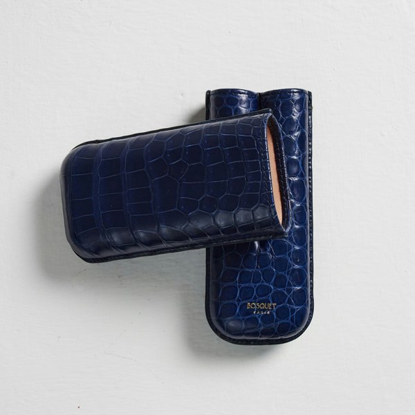 Bosquet Paris Genuine Crocodile Leather Cigar Case for 2 - Navy Blue