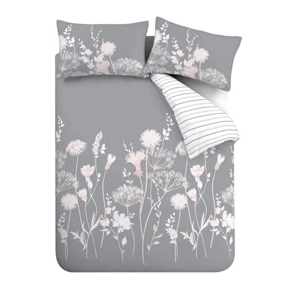 Meadowsweet Floral Grey/Pink Duvet Cover Set